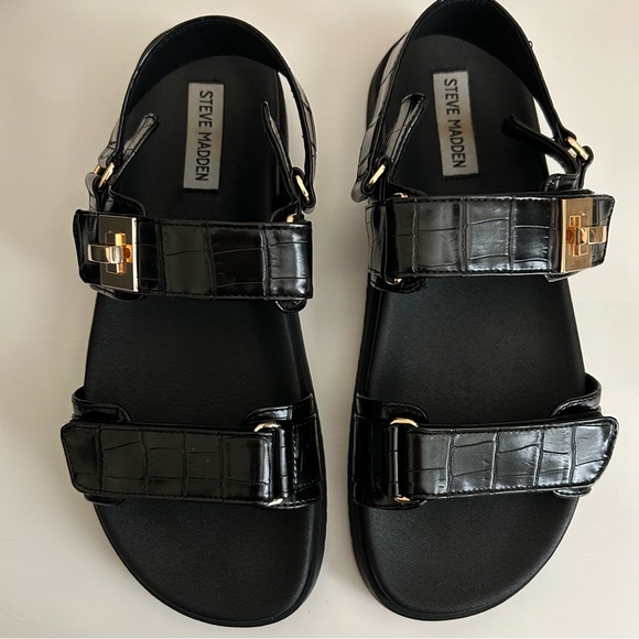 Steve Madden Mona Croc Black Sandals Women’s - Picture 2 of 12